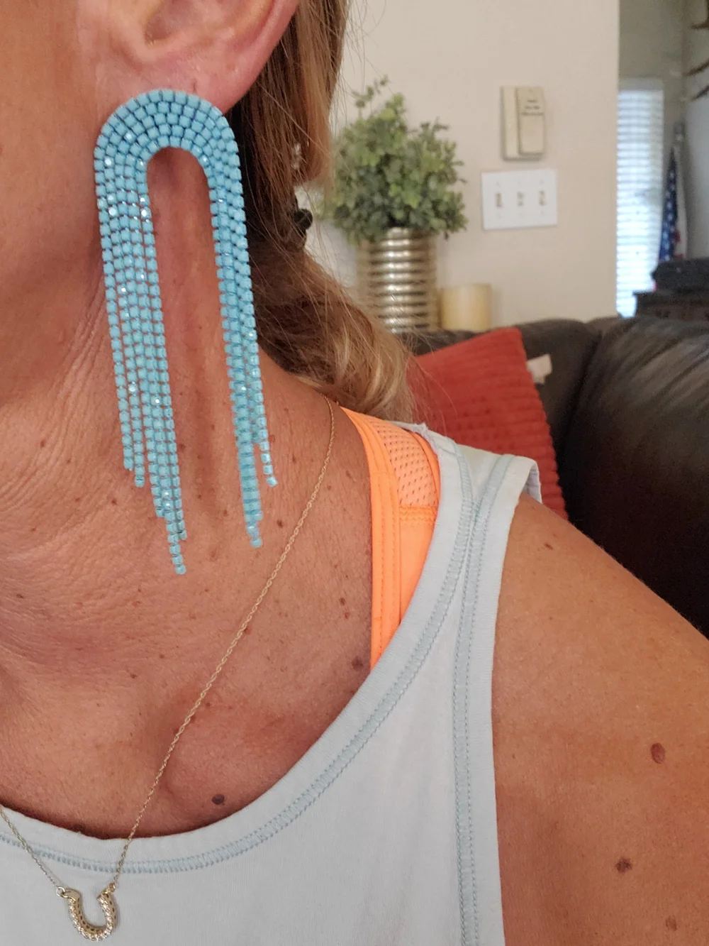 Beaded & Rhinestone Statement Earring Set Turquoise, Silver, Multicolor Set Of 5